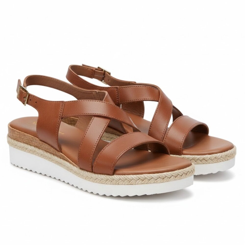 NWT L'Artigiano Lucchese Mia Brown Leather Platform Sandals Leather Womens 9